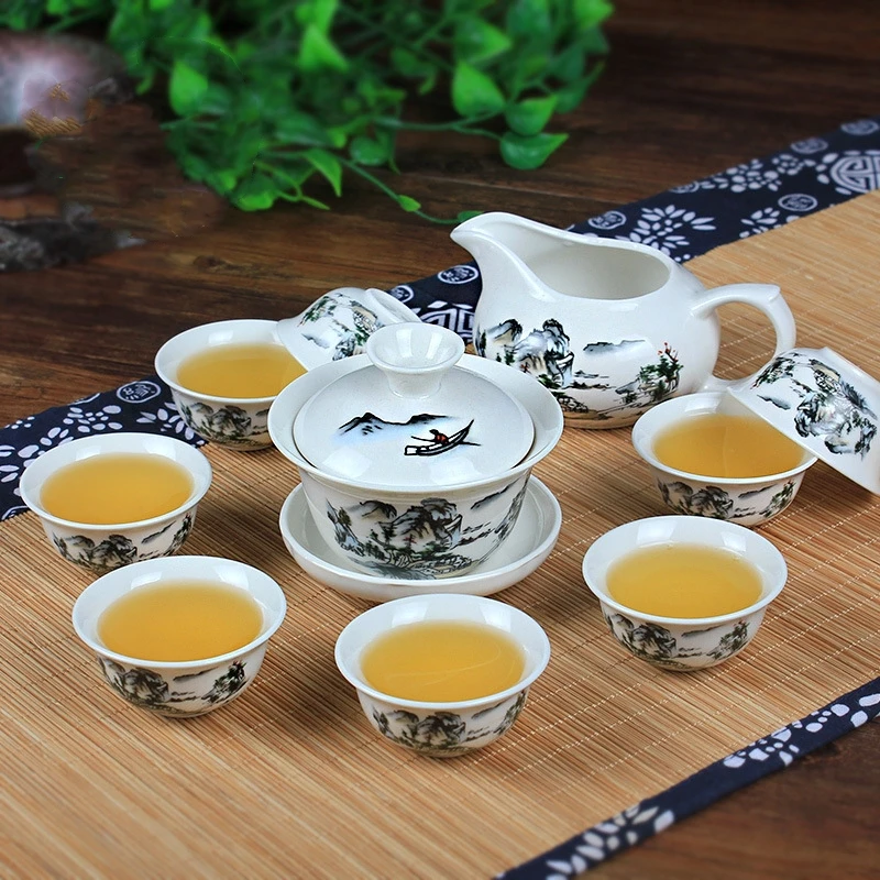 8 Cups Chinese Kung Fu Tea Set Ceramic Teapot Gaiwan Tea Cups Tool
