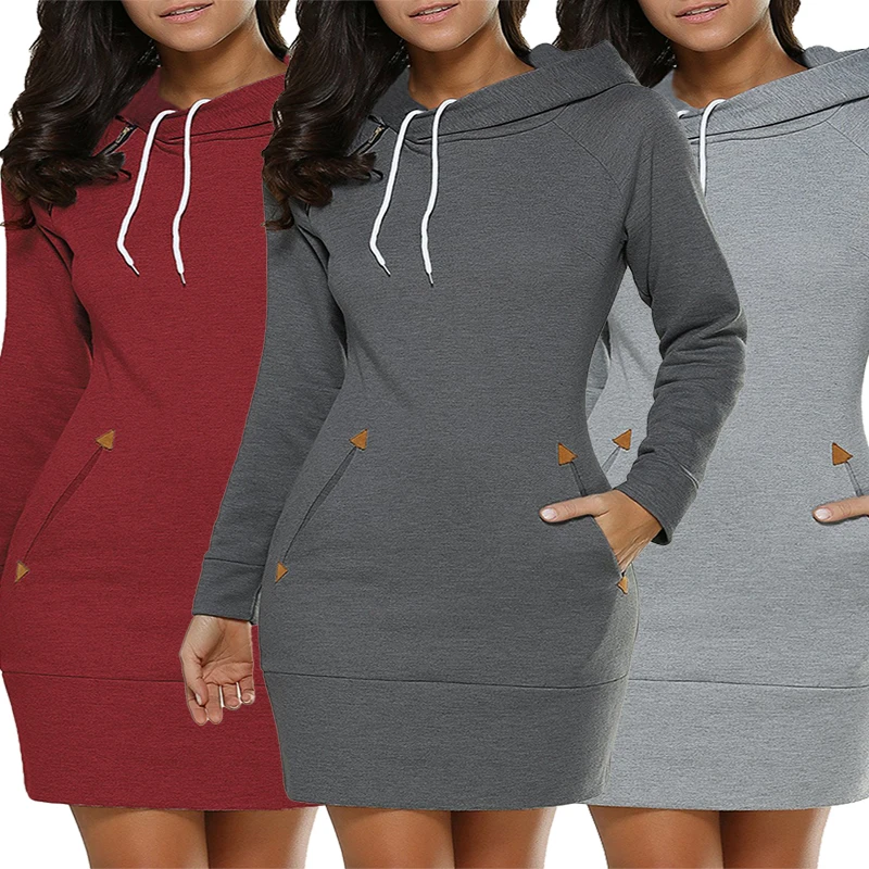 Warm Midi Dresses Sweatshirt Daily Casual Hooded Zip Neckline Simple Pockets Sports Skirt Autumn 2024 Fashion Spring Womens vintage spliced printed knitted dresses autumn winter casual o neck women s clothing fashion pockets all match a line midi dress