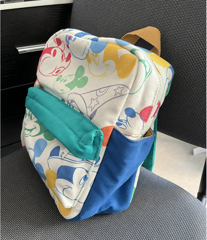 Mickey Mouse Disney Two-shoulder Bags with Zipper Toddler Color Matching Backpacks Brand Design Outgoing Bags Kids Printing Gift
