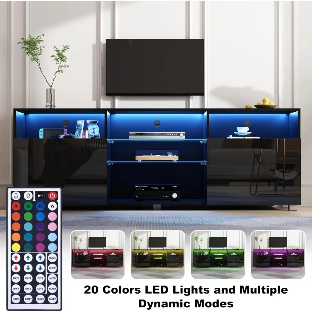 LED TV Stand for 65/75 inch TV, Modern Television Table Center Media Console with Drawer and Led Lights, TV Stand 5