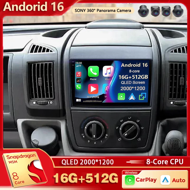 Radio multimedia Android 16 para Fiat Ducato, Peugeot Boxer, Citroen Jumper 2006-2022, 2K QLED, reproductor estéreo para coche con GPS y CarPlay 1