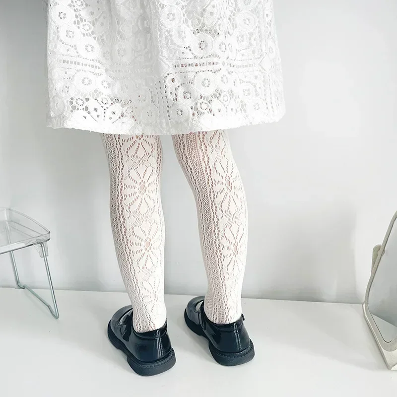 Children Girls Mesh Tights for Kids Fashion Floral Bowknot Pantyhose for Toddler Princess Retro Black White Stockings Socks
