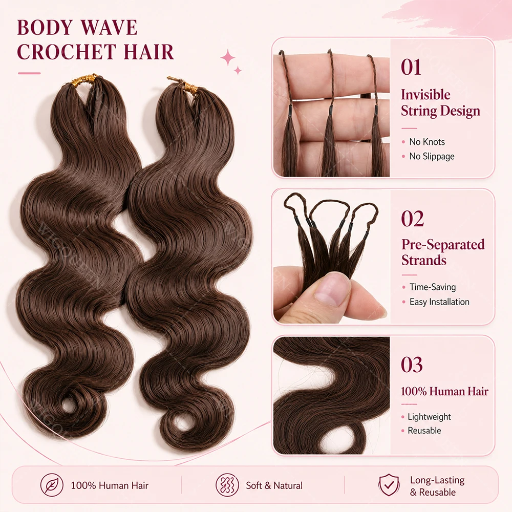 #4 Dark Brown Feather Crochet Human Hair 15A Pre Looped Miracle Knots Crochet Remy Hair Body Wave Crochet Braid 100% 1Human Hair 3