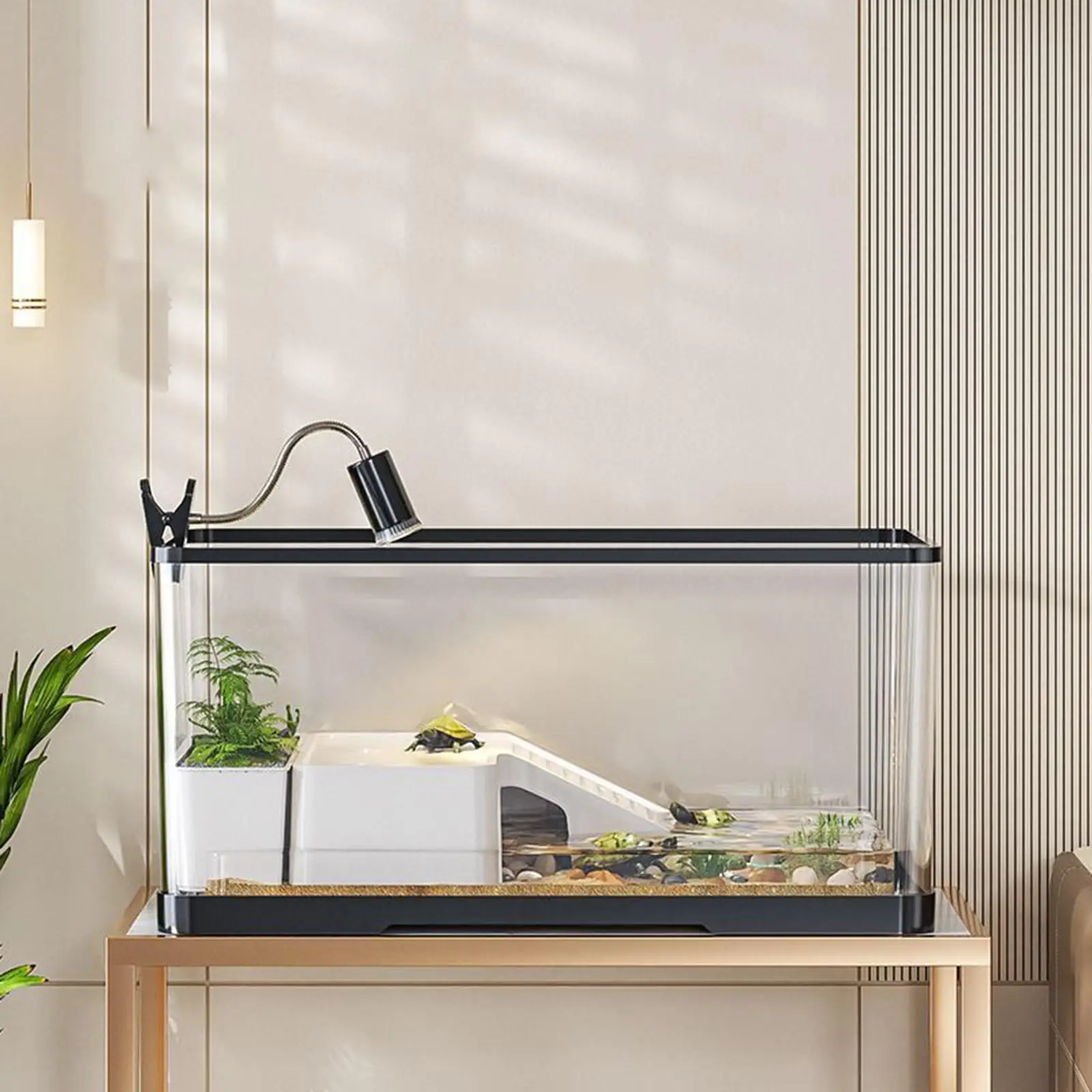 Turtle Tank Multifunction with Cover Sturdy Reptile Habitat with Basking for Frog Tortoises Leopard Amphibians Terrapin