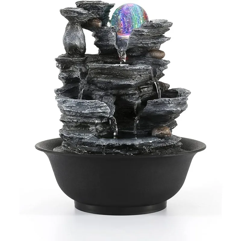 

Tabletop Water Fountain Indoor Waterfalls Fountains with Colored LED Light Decorative Feng Shui Tabletop Fountain with Automatic