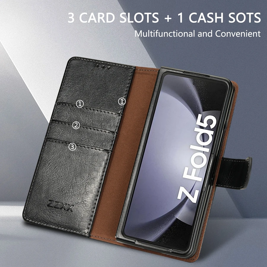 Luxury Wallet Card Holder Strong Magnetism Flip Leather Case For Samsung Galaxy Z Fold5 Z Flip5 Anti-drop Cover Z Fold 5 Flip 5