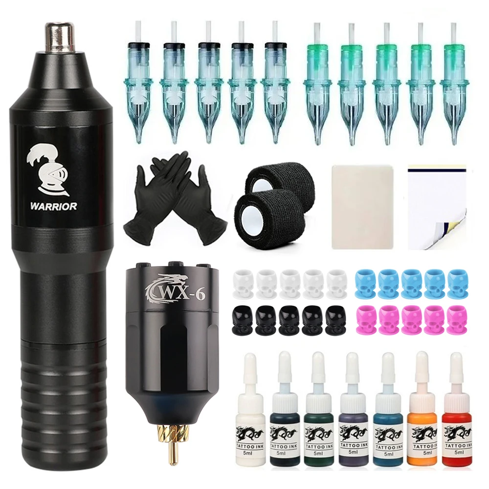 

Wireless Tattoo Kit Complete Rotary Pen Set LED Tattoo Power Supply with Ink Cartridges Needle Accessories for Beginners Artists