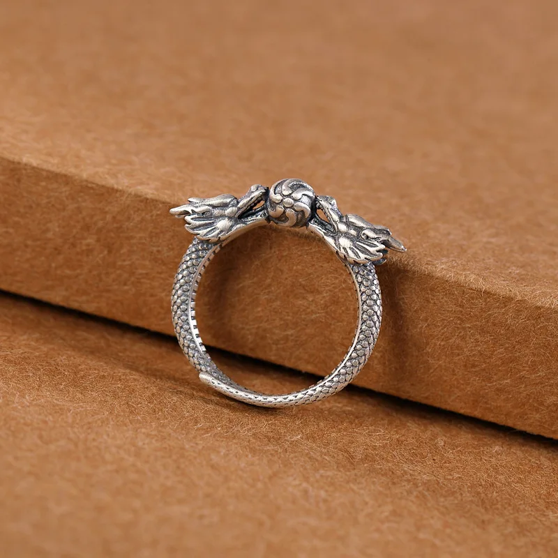 Vintage Double Dragon Balls Rings Men Loong Open Ring Rock Hip Hop Ring Charm Trendy Couple Gothic Jewelry Gift