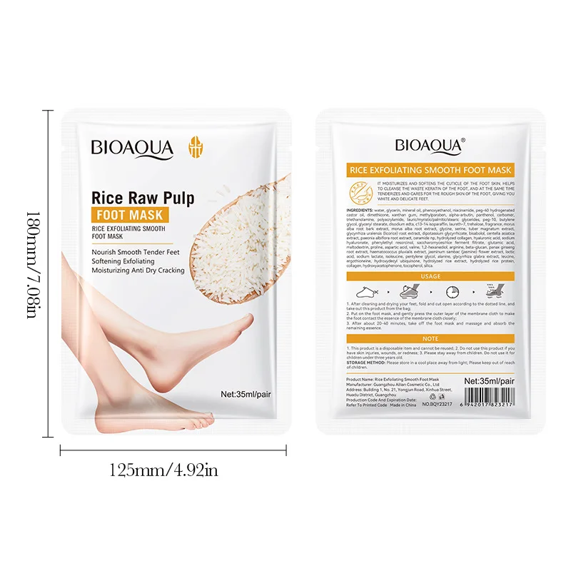 BIOAQUA White Rice Foot Mask Moisturizing Whitening Foot Peeling Mask Exfoliating Feet Spa Pedicure Exfoliant Feet Skin Care