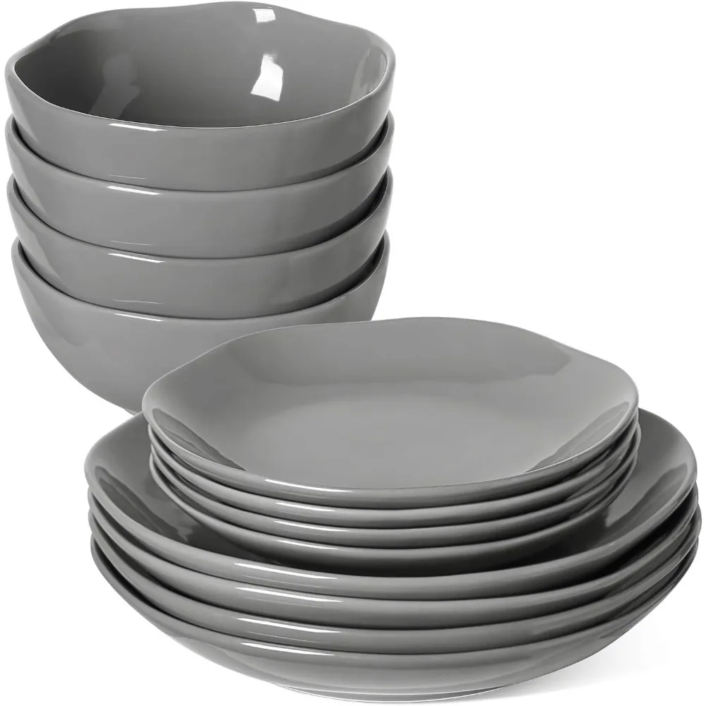 

LE TAUCI Dinnerware Sets 12 Piece, Serve for 4, Ceramic Plates and Bowls Set (10" Dinner Plates + 8" Salad Dish + 22 oz Bowl)