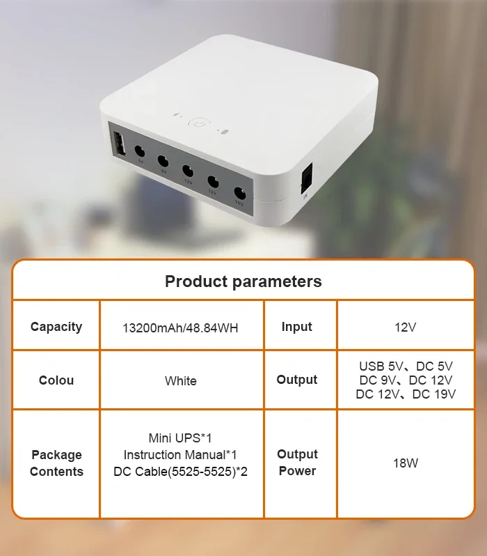 Description Picture 3 of item13200mAh Mini Ups Uninterruptible Power Supply DC 19V 12V 9V 5V Router Optical Cat Adapter Backup Power Supply for ONU