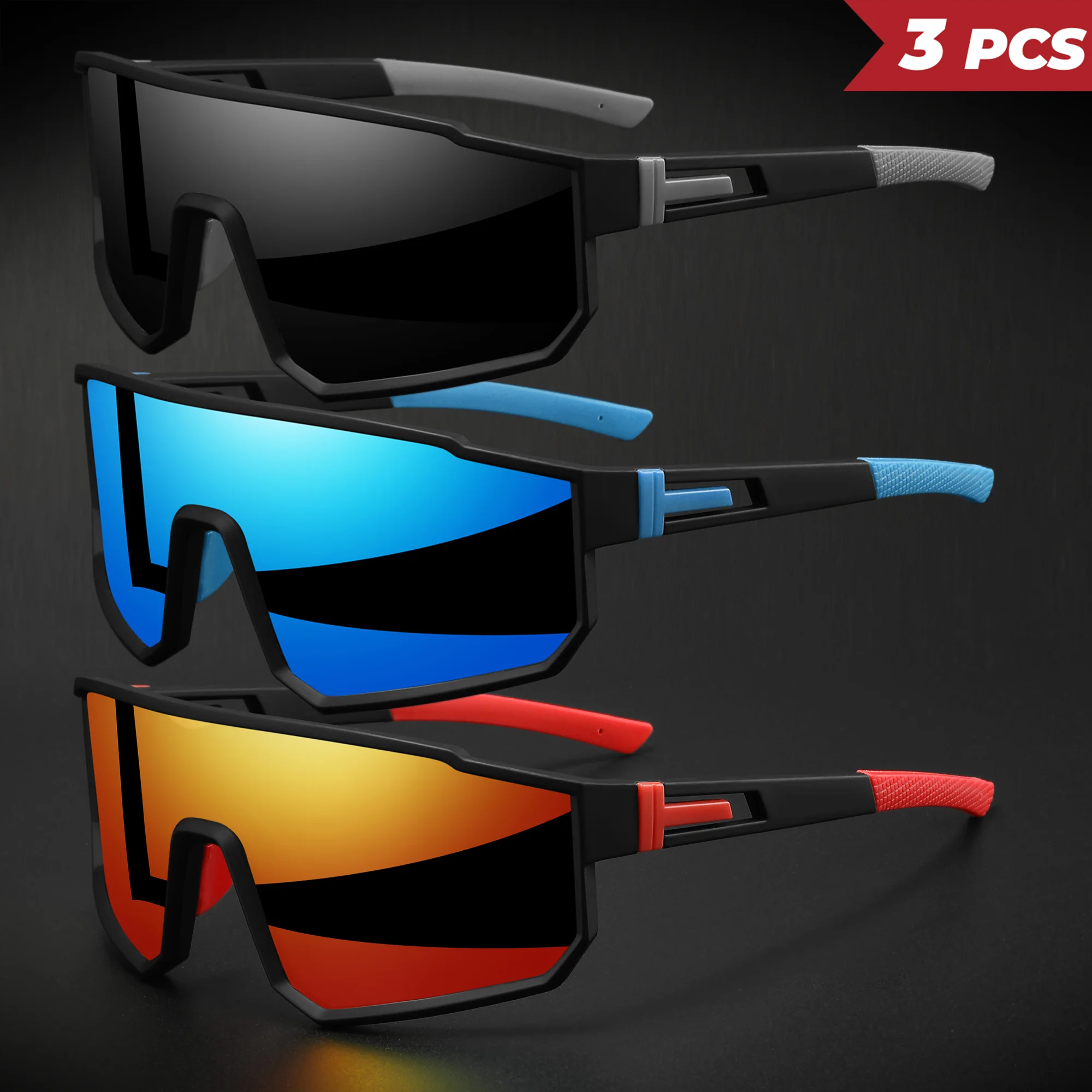 3 Stück übergroße, farbenfrohe Sport-Sonnenbrille – umlaufendes Design, UV400, Unisex, bequeme Passform für Radfahren, Wandern und Outdoor – Detail 17