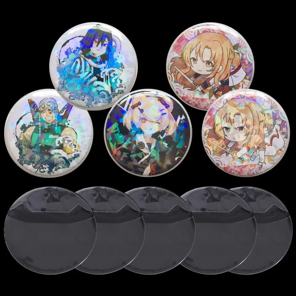 5Pcs Badge Protector Ita Bag Pin Case Transparent Protective Badge Display Sleeve Round Anime anime badge case