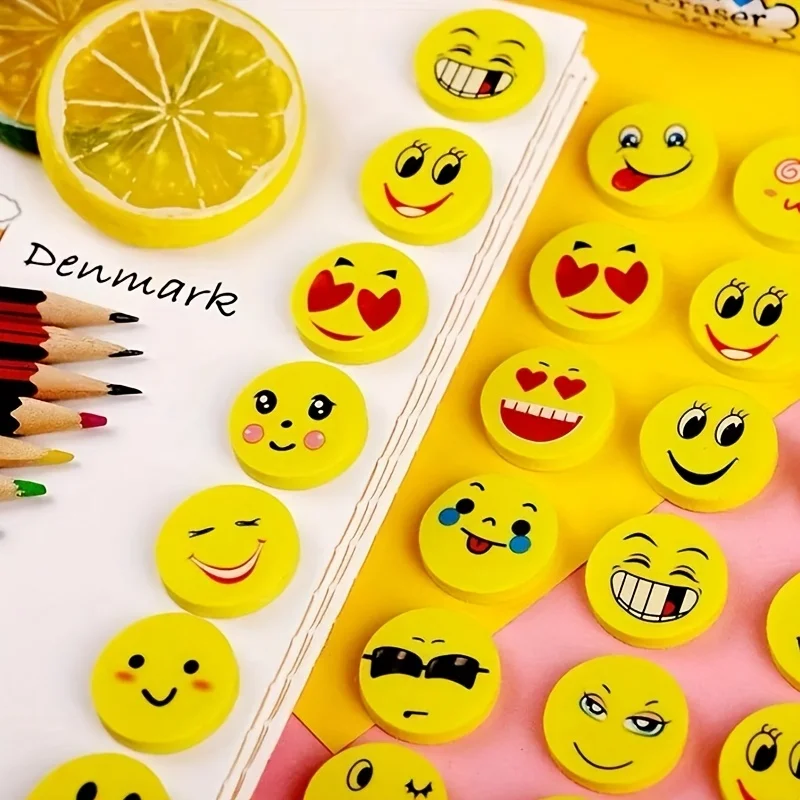24/48 Pieces of Football Erasers and Smiley Face Erasers, Suitable for Students to Use for Writing, Drawing and Erasing. - 4
