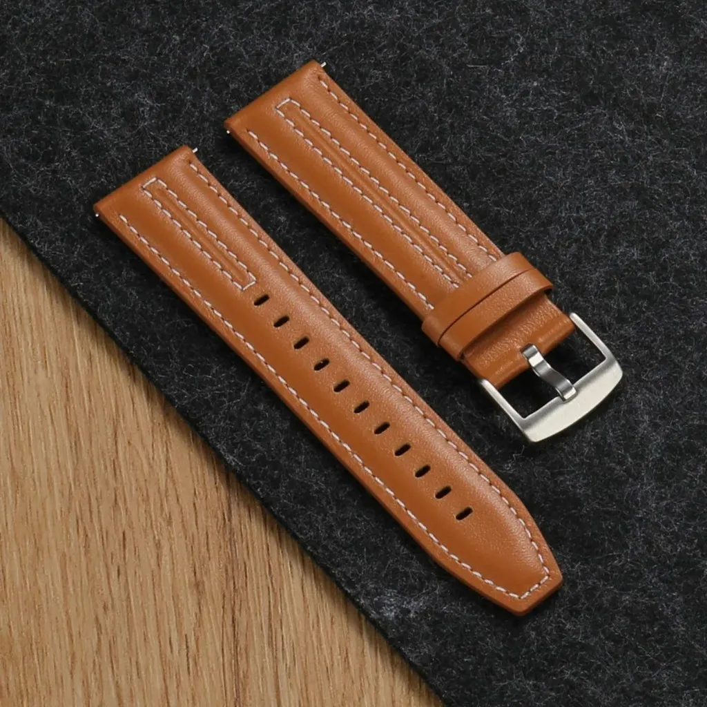 Premium Leather Watch Strap, 18mm/22mm, Business & Sports Style