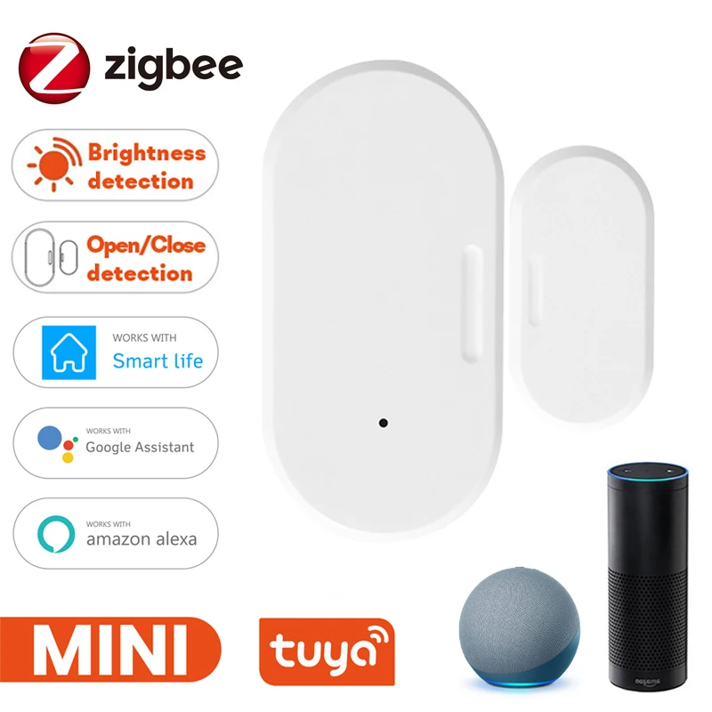 Датчик открытия/закрытия окон и дверей Tuya Zigbee 3,0, Встроенный детектор яркости и яркости, работает с Alexa Google Home датчик окон и дверей corui tuya wi fi zigbee смарт детекторы открытия и закрытия дверей работает с приложением alexa и google home gateway