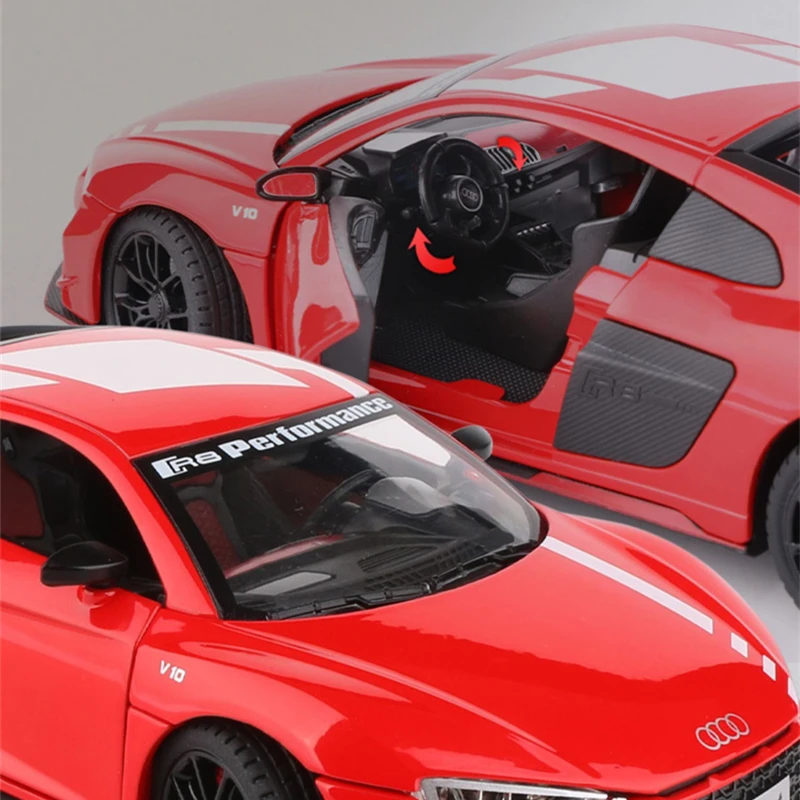 1:24 AUDI R8 V10 Plus Alloy Performance Sports Car Model Diecast Metal Toy Racing Car Model Sound and Light Simulation Kids Gift 5