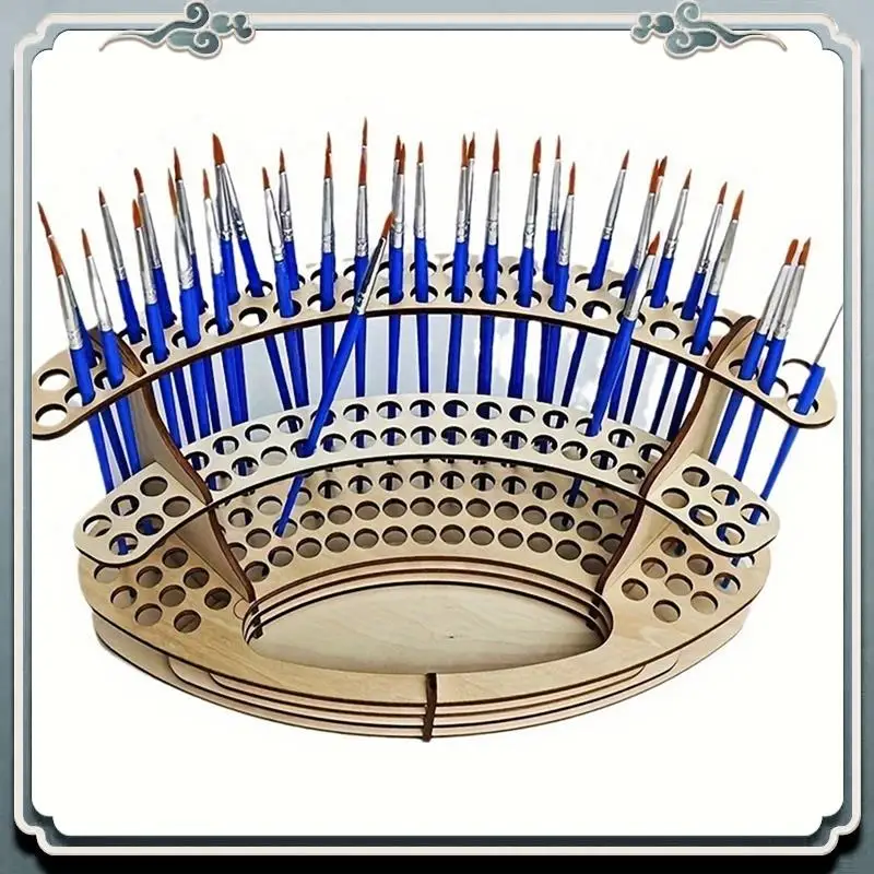 Premium Paint Brush Holder, Wooden Paint Brush Holder, Stand Desktop Storage Rack, Watercolor Tray Pencil Holder