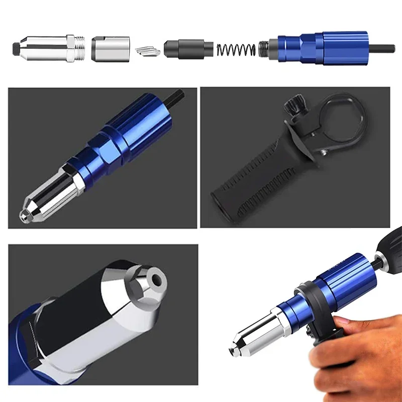 Electric Rivet Gun 2.4mm-4.8mm Rivet Nut Gun Bit Adapter Cordless Riveting Tool Insert Nut Pull Riveting Power Tool Accessories rivet gun rivet gun set rivet nut tool rivet gun part