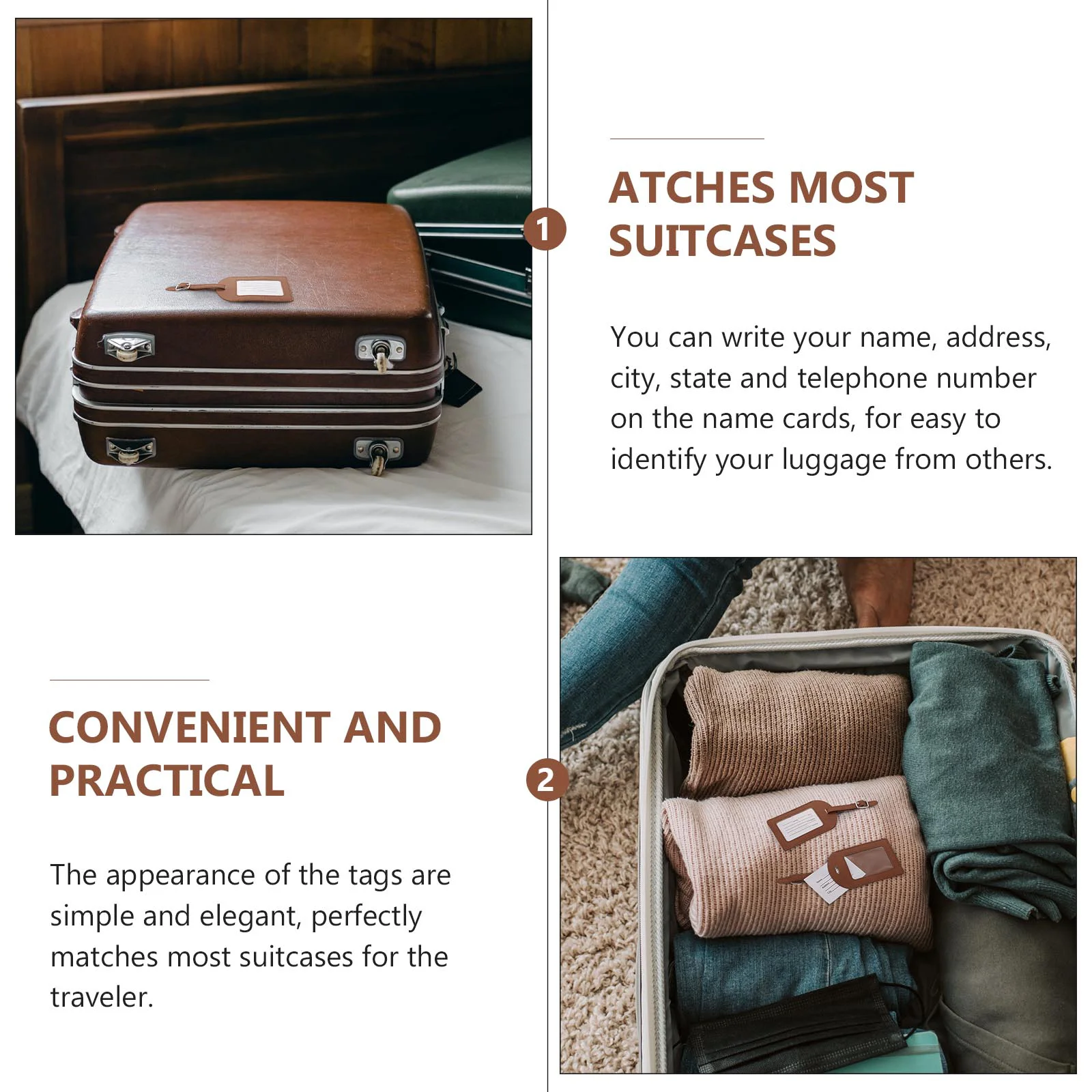 3 Pcs Brown Adjustable Strap Reusable Luggage Tags Travel Baggage Labels Suitcase Id Tag Pu Travel Accessories Luggage
