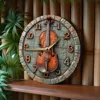 Wooden Wall Clock with Violin Design, Ideal for Home & Office Decoration, Requires AA Batteries 4