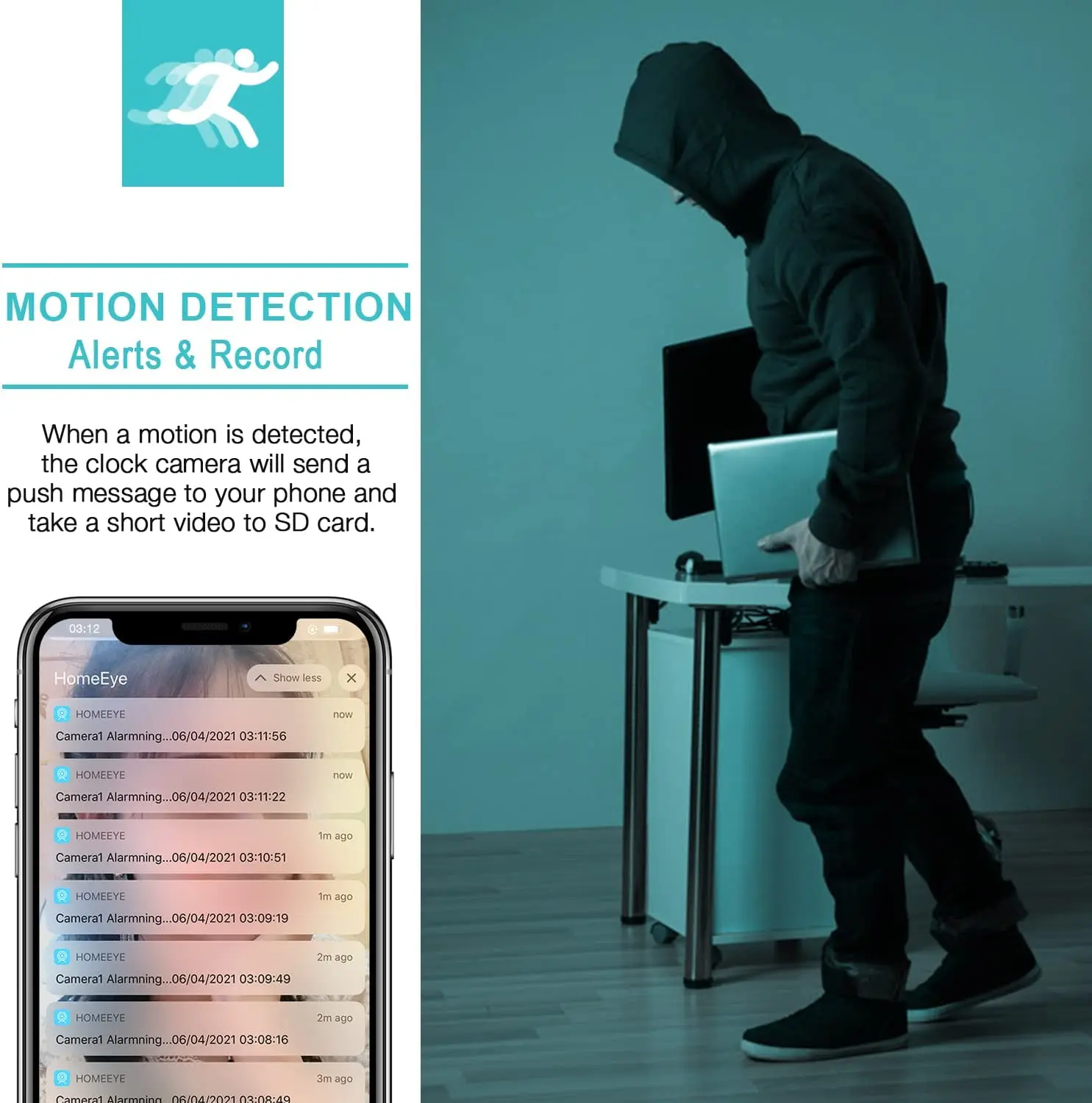 Mini Relógio de Câmera sem Fio Relógios Câmeras hd wi fi Vigilância Secreta Segurança Cam Visão Noturna 12 24 Horas Alerta Detecção 1080p - Image 5