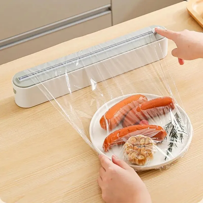 Refillable Magnetic Plastic Wrap Dispenser Kitchen Cling Film Cutter Slide Cutter Food Wrap Organizer 12in x 328ft Roll