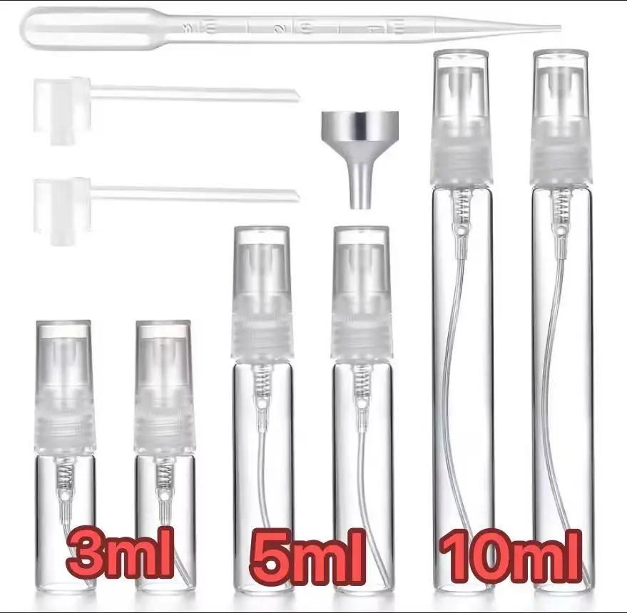 Refillable Clear Glass Perfume Atomizer with Filling Tools for Essential Oils and Cosmetics