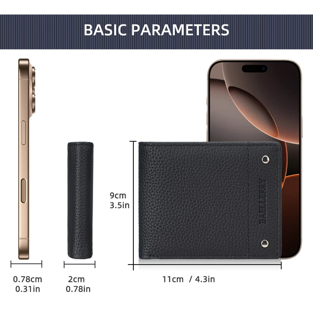 1Pcs Baellerry Men's Short Wallet, 9 Card Slots with Magnetic Money Clip, Stylish Metal Rivet Design
