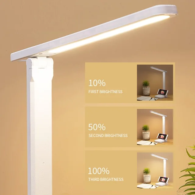 6000mAh Chargeable LED Table Lamp USB 3 Color Stepless Dimmable Desk Lamp Touch Foldable Eye Protection