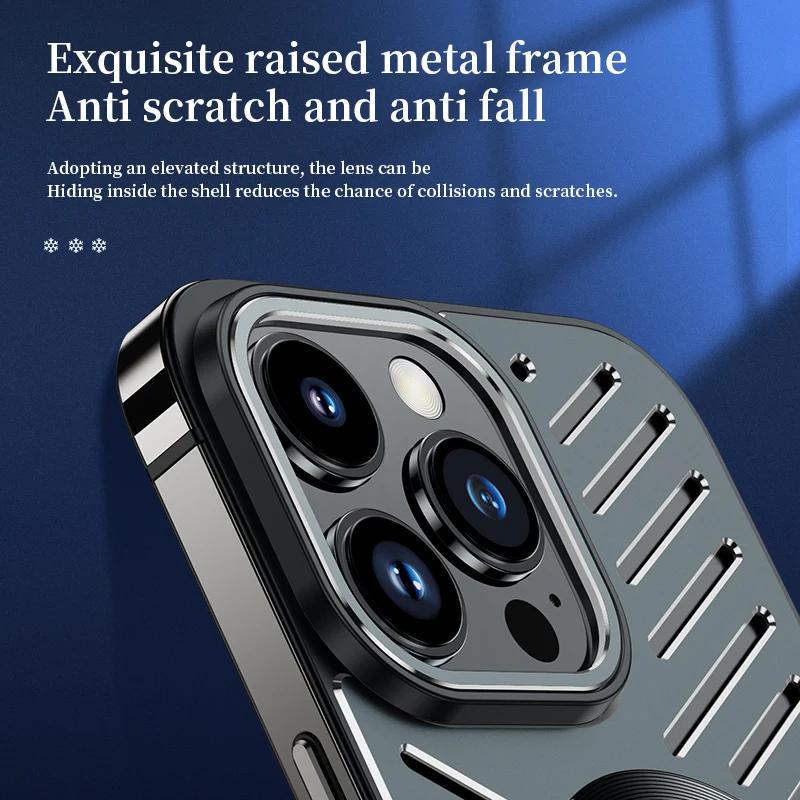Cooling Armor Stainless Steel Frame Aluminum Metal Back Case For iPhone 12 13 14 Pro Max Magnetic Wireless Charging Cover