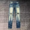 men ripped leather patch distressed mx1 indigo jeans 1