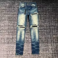 men ripped leather patch distressed mx1 indigo jeans 1