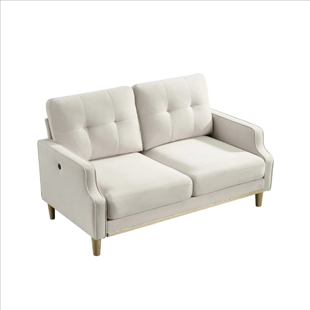 Stoff-Zweisitzer-Sofa mit USB-Ladeanschluss, Dicken Kissen und Massivholzbeinen - Kompaktes 2-Sitzer-Sofa für Kleine Wohnungen – Detail 19