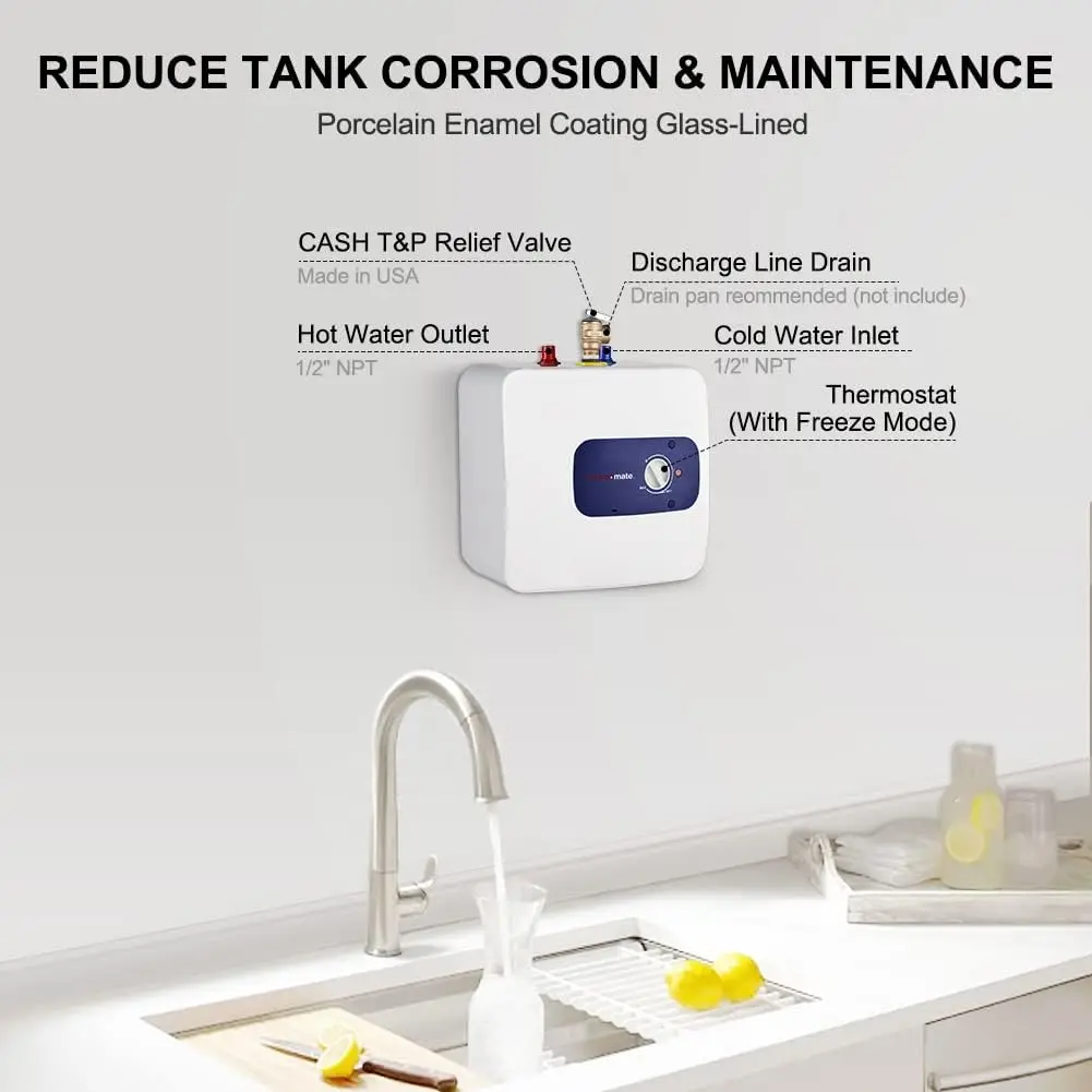 Mini Tank Water Heater Electric, 6.5 Gallons Small Under Sink Water Heater for Point of Use Instant Hot 110V