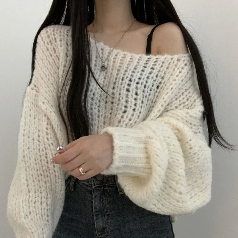 New Loose Lantern Long Sleeved Knitted Women's Sweater Pullover Elegant Sweater Casual Office Autumn Top