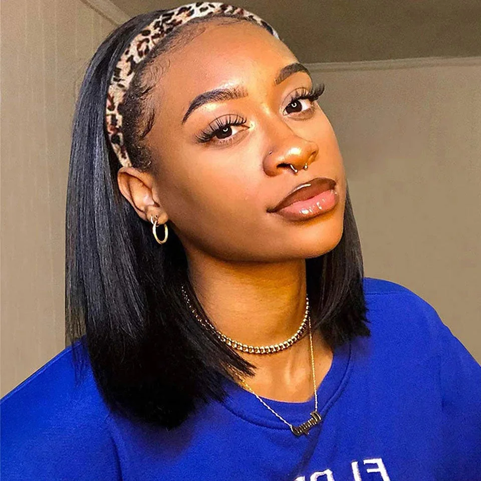 Short Bob Headband Wig 180 Density Brazilian Remy Human Hair Glueless