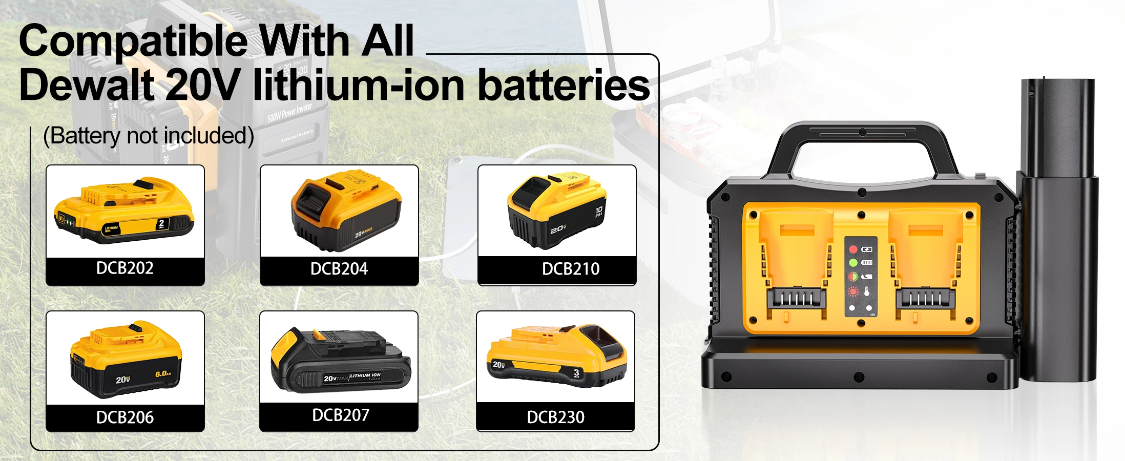 500W Pure Sine Wave Power Inverter 2 in 1 Battery Charger for DeWalt 20V Battery