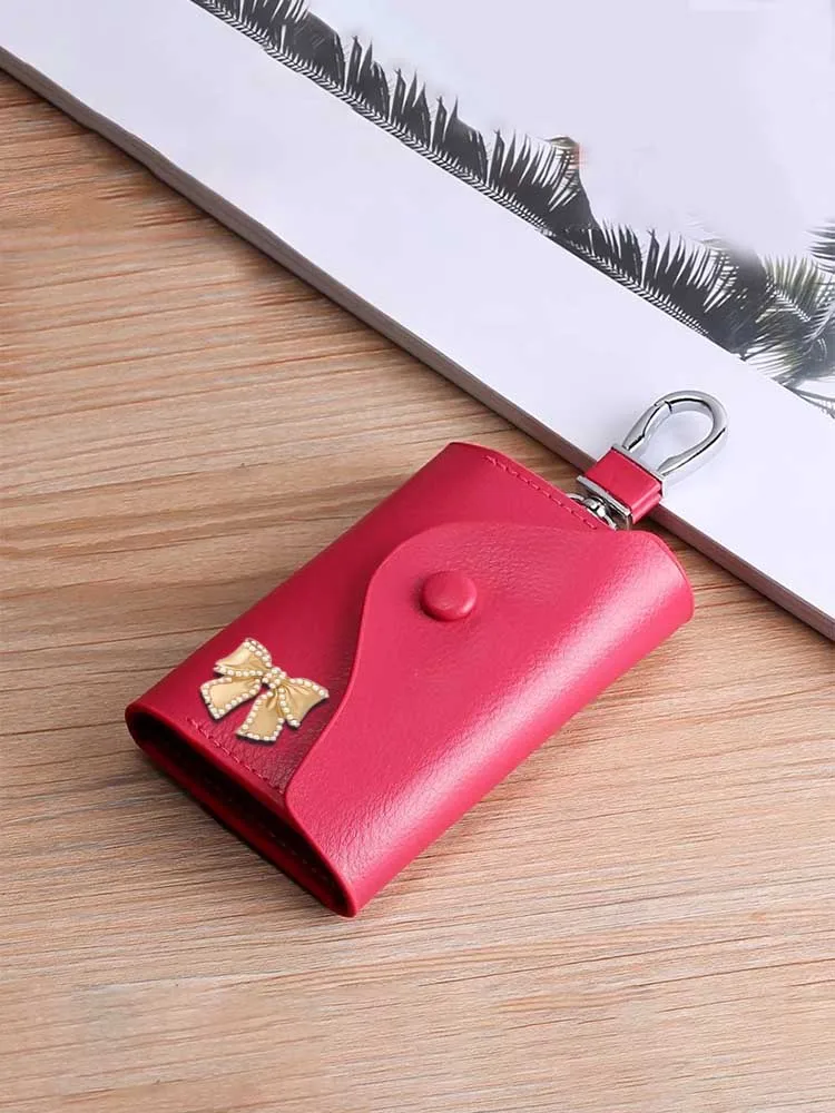 

Fashionable PU Key Wallets Practical & Spacious Gold Decor with Pearl & Crystal Accents