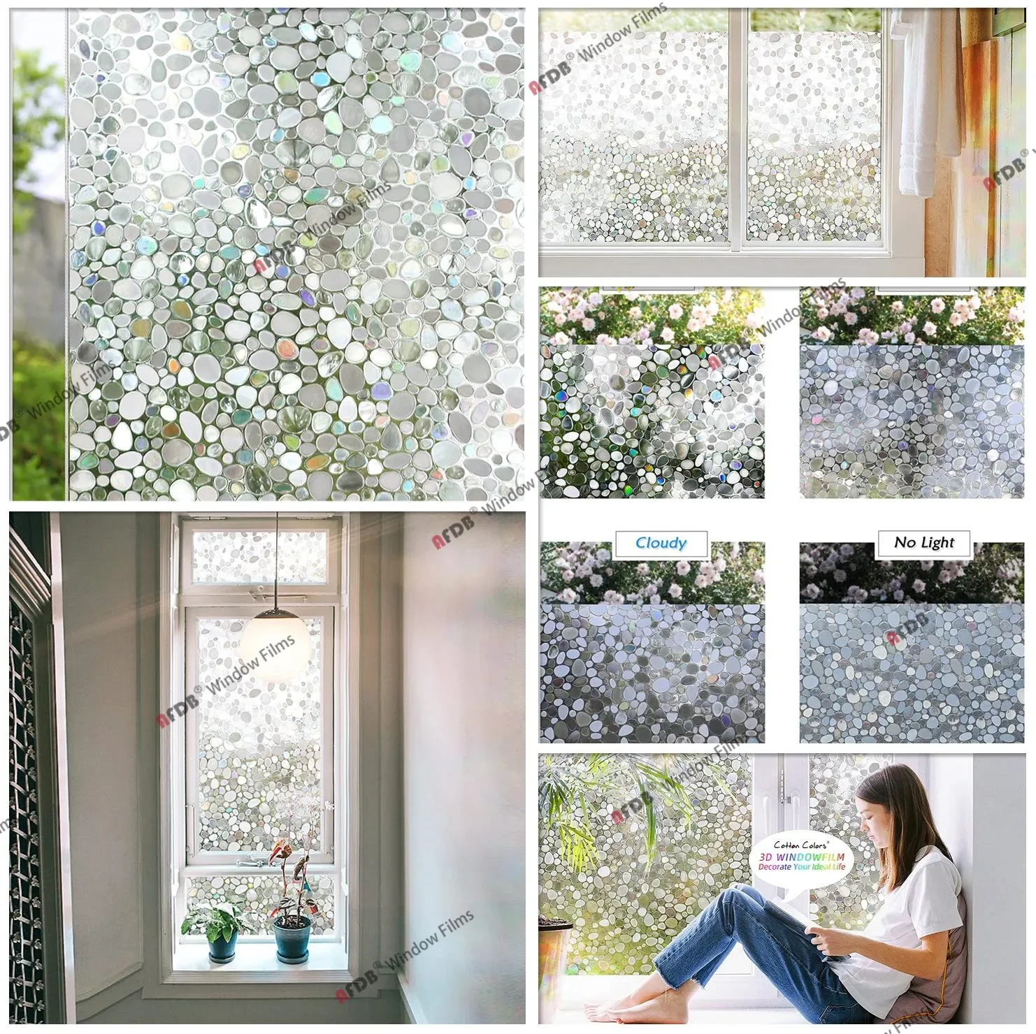 Privacy Window Film Decorative Paper Sticker Non-Adhesive Lace Flower Decal Home Office Static Cling Glass Foil Wid 90 cm Window Film Window Privacy Film Window Sticker