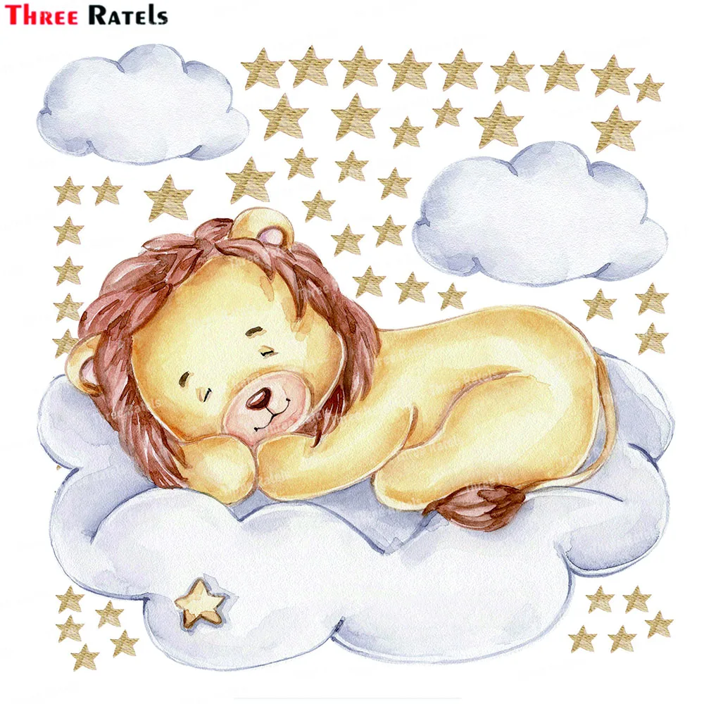 

Three Ratels K676 Cute Lion Sleeping on the Moon and Stars Wall Stickers for Kids Room Baby Room Decoration Wall Decals