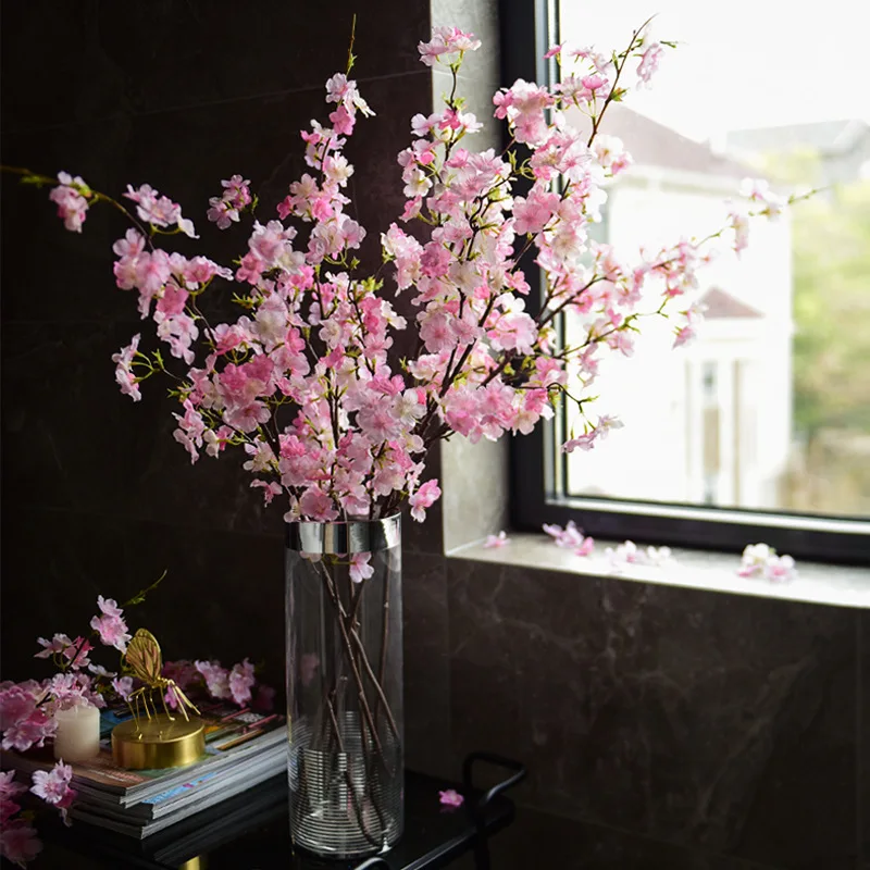 109cm Artificial Cherry Blossom Silk Flowers Fake Long Branch Sakura  Plum Bouquet for Wedding Party Home Room Vase Decoration