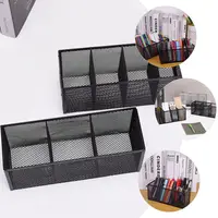3/4/5/6 Grids Mesh Desk Organizer Metal Rectangle Shape Pen Storage Box Durable Large Capacity Desk Display Holder 5