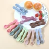 2PCS Cute Baby Learning Spoons Utensils Set Food Grade Silicone Sticky Spoon Children Cutlery Training Spoon Feeding Tableware 1