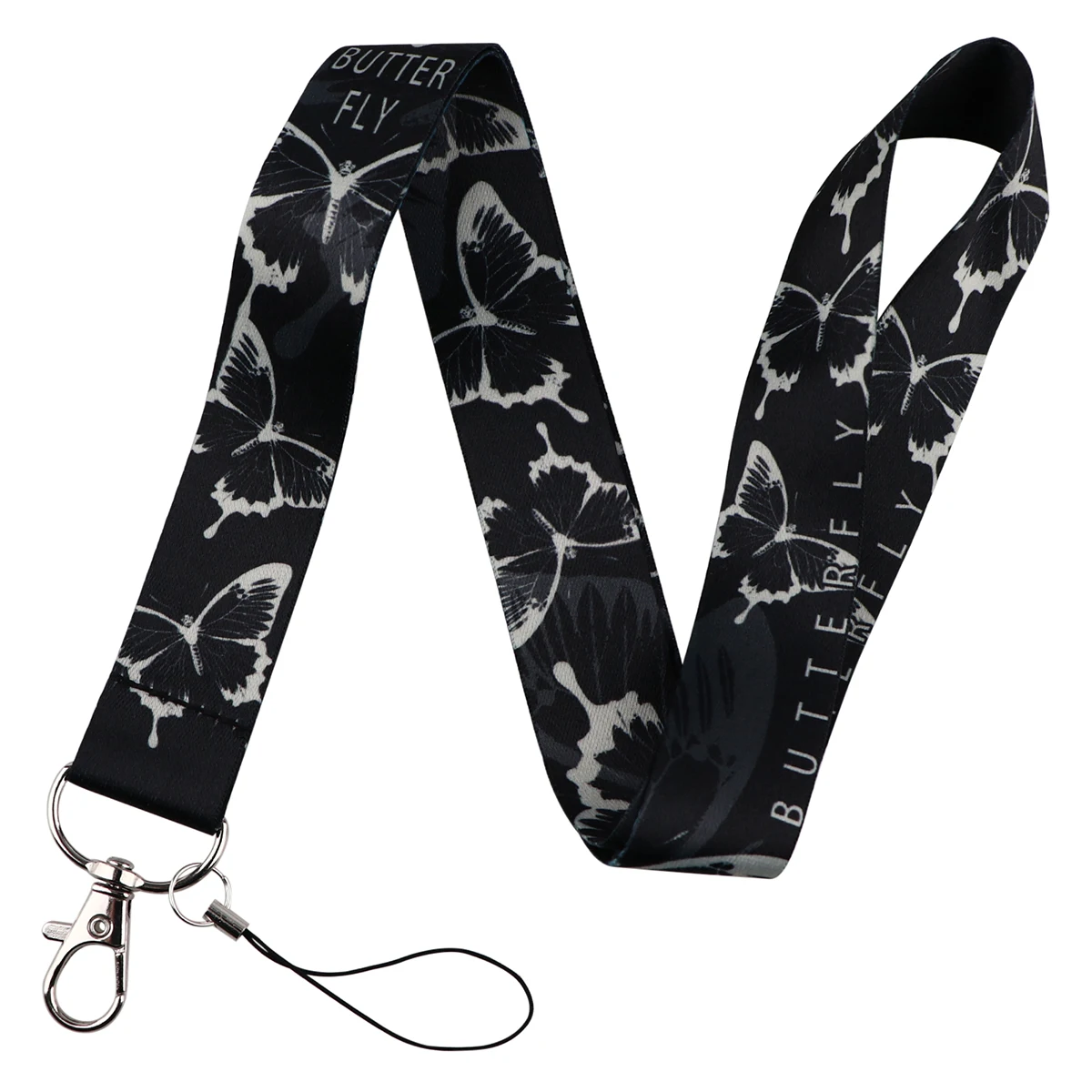 Schwarz-weiße Schmetterlings-Riemen-Lanyards für Schlüssel, Schlüsselanhänger, Ausweishalter, Ausweis, Kreditkarte, Pass, Hängeseil, Lariat, Zubehör, Geschenke – Detail 5