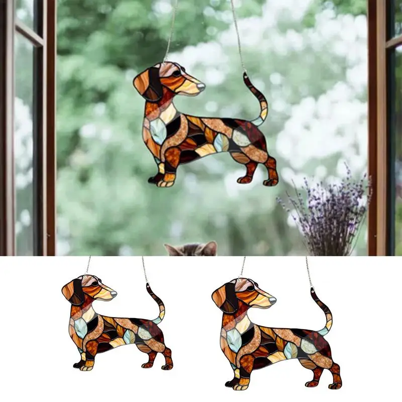 Cute Dog Window Hangable Sun catcher Ornament Acrylic Dachshund Ornament Home Garden Room Sun Catcher Decor