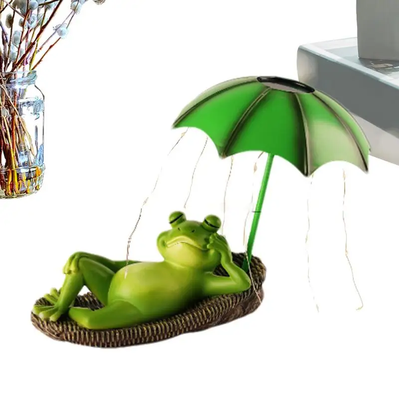 

Solar Frog Umbrella Pond Statue Waterproof Sculptures Lights Cute Frog Yard Statue Outside Decoration For Park Patio Playground