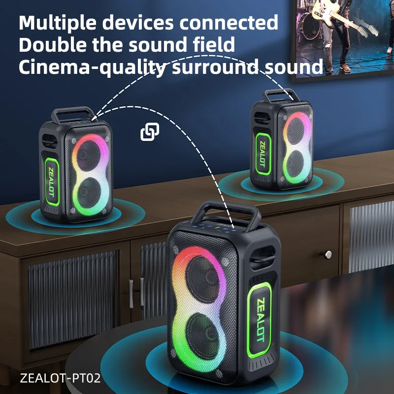 ZEALOT-PT02 60W Bluetooth Speakers Enhanced Bass Portable Outdoor