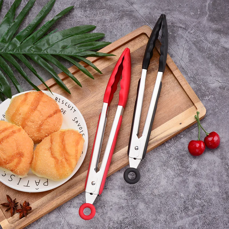 3pcs/set Silicone Food Tong Stainless Steel Kitchen Tongs Silicone Non-slip Cooking Clip Clamp BBQ Tools Kitchen Accessories