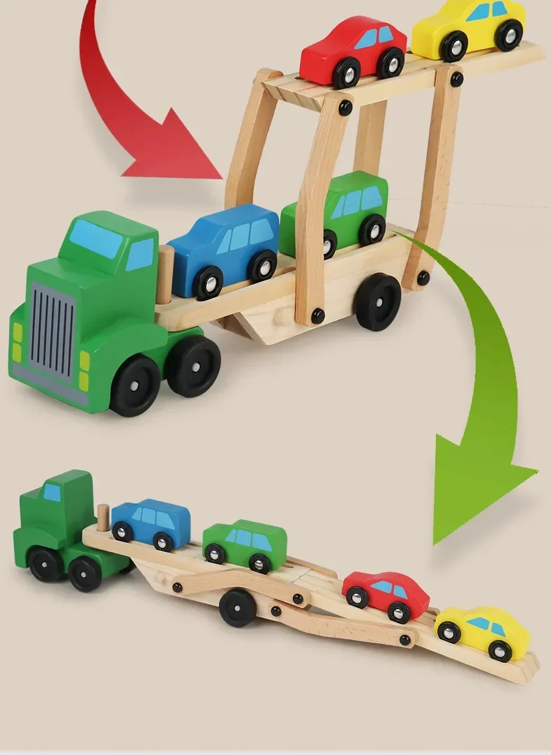 Building Blocks Wooden Double Layer Car Model Fall-resistant Color Cognitive Parent-child Interaction Toys Children Transporter